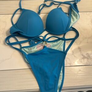 Halter bikini from Victoria’s Secret in blue, great condition cup size b/c s/m